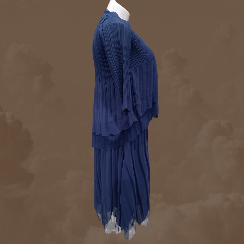 Lily & Taylor Elizeh Blue Chiffon Pleated 2 Piece Dress Set Elegant Church Weddi - Picture 6 of 14